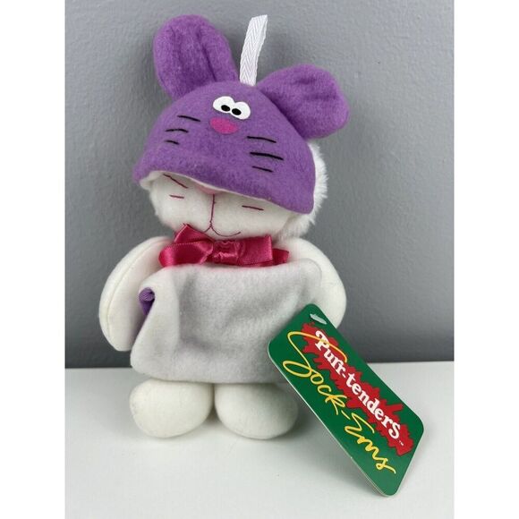 Vintage 1988 Purr-Tenders Sock-Ems Hallmark Burger King Plush Toy Cat Mouse Flip - Picture 2 of 7